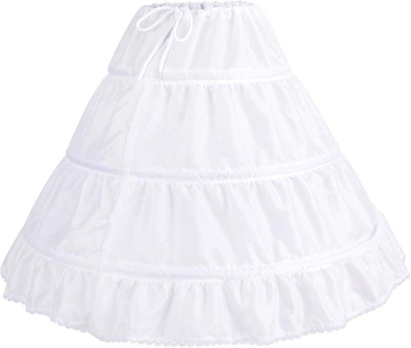 ODIZLI White Petticoat for Girls Tutu 3 Bones Hoops Net Skirt Drawstring Underskirt Full Slips Puffy Bustle - Image 2